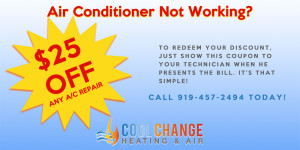 $25 off discount coupon for Cool Change Heating and Air Raleigh NC