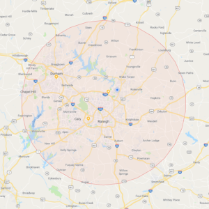Our greater Raleigh area heating repair and AC repair service map