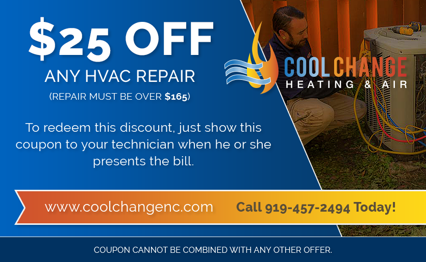 Discount Coupon for $25 off any Raleigh HVAC repair
