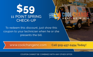 Discount coupon for a $59 Spring HVAC Tune up in Raleigh Cary Wake Forest