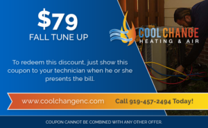 Coupon discount for a $79 HVAC Fall Tune up for Raleigh Wake Forest Cary residents